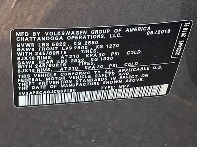 2018 Volkswagen Atlas 2.0T S