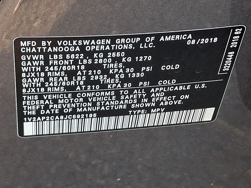 2018 Volkswagen Atlas 2.0T S